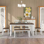 Ensemble de salle à manger rustique en bois 6 pièces, table rectangulaire avec 4 chaises et banc-ModernLuxe