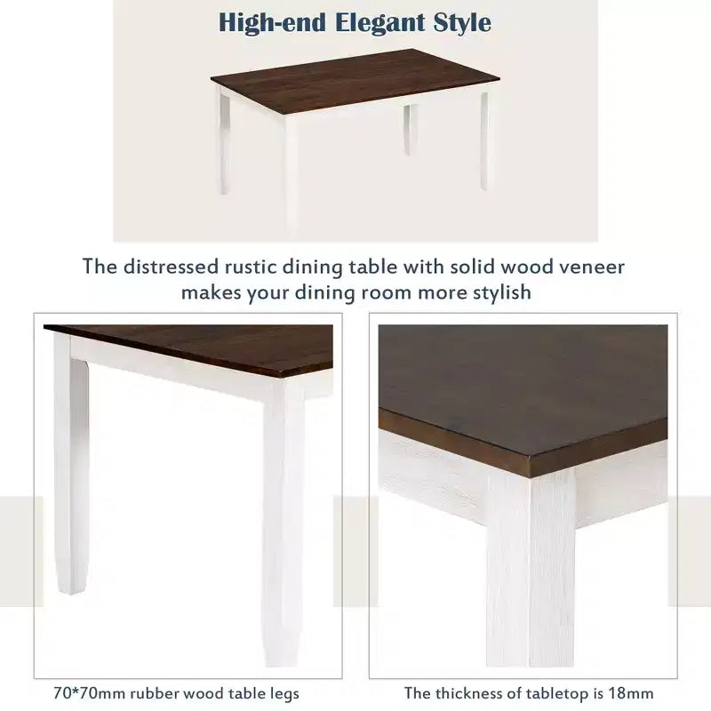 Ensemble de salle à manger rustique en bois 6 pièces, table rectangulaire avec 4 chaises et banc-ModernLuxe