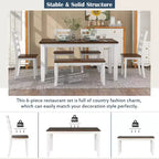 Ensemble de salle à manger rustique en bois 6 pièces, table rectangulaire avec 4 chaises et banc-ModernLuxe