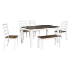 Ensemble de salle à manger rustique en bois 6 pièces, table rectangulaire avec 4 chaises et banc-ModernLuxe