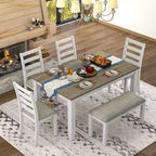 Ensemble de salle à manger rustique en bois 6 pièces, table rectangulaire avec 4 chaises et banc-ModernLuxe