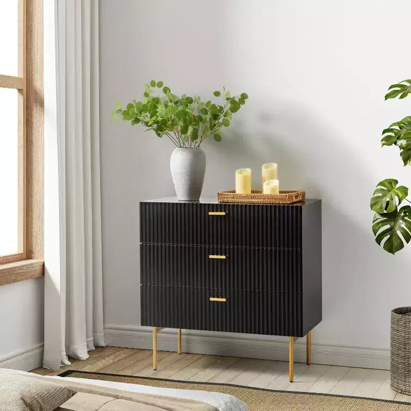 Commode à 3 tiroirs Brian 32 Tall pour chambre à coucher | ART OF LIVING DESIGNS-BLACK
