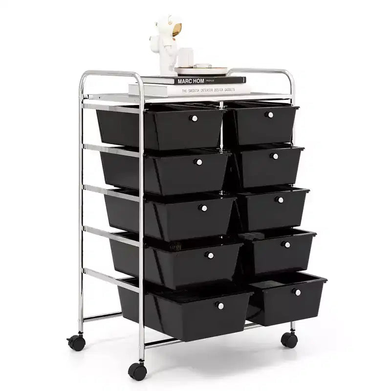 Costway Chariot de rangement à 10 tiroirs Desserte roulante de cuisine/bureau Noir/Transparent/Macaron/Gris/Dégradé de noir/Multicolore/Rose/Arc-en-ciel et blanc/Rose vif/Rose peau/Violet
