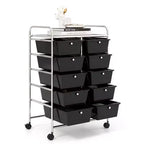 Costway Chariot de rangement à 10 tiroirs Desserte roulante de cuisine/bureau Noir/Transparent/Macaron/Gris/Dégradé de noir/Multicolore/Rose/Arc-en-ciel et blanc/Rose vif/Rose peau/Violet