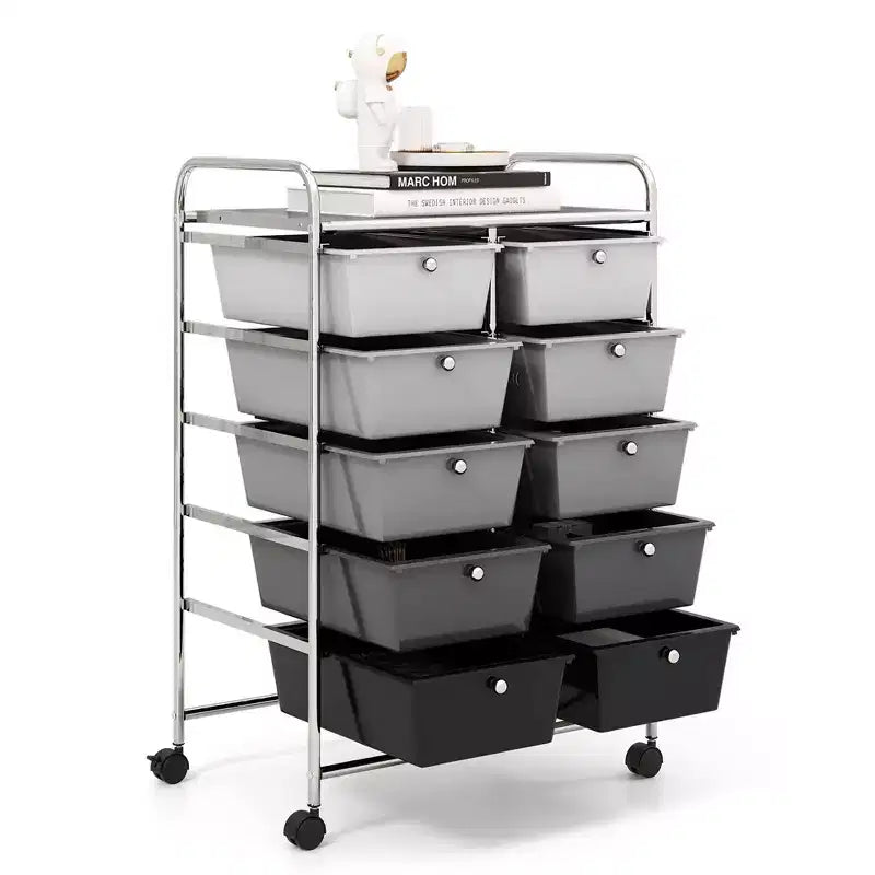 Costway Chariot de rangement à 10 tiroirs Desserte roulante de cuisine/bureau Noir/Transparent/Macaron/Gris/Dégradé de noir/Multicolore/Rose/Arc-en-ciel et blanc/Rose vif/Rose peau/Violet