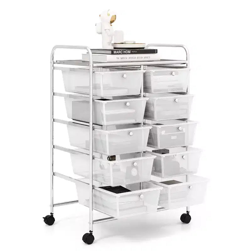 Costway Chariot de rangement à 10 tiroirs Desserte roulante de cuisine/bureau Noir/Transparent/Macaron/Gris/Dégradé de noir/Multicolore/Rose/Arc-en-ciel et blanc/Rose vif/Rose peau/Violet