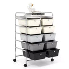 Costway Chariot de rangement à 10 tiroirs Desserte roulante de cuisine/bureau Noir/Transparent/Macaron/Gris/Dégradé de noir/Multicolore/Rose/Arc-en-ciel et blanc/Rose vif/Rose peau/Violet