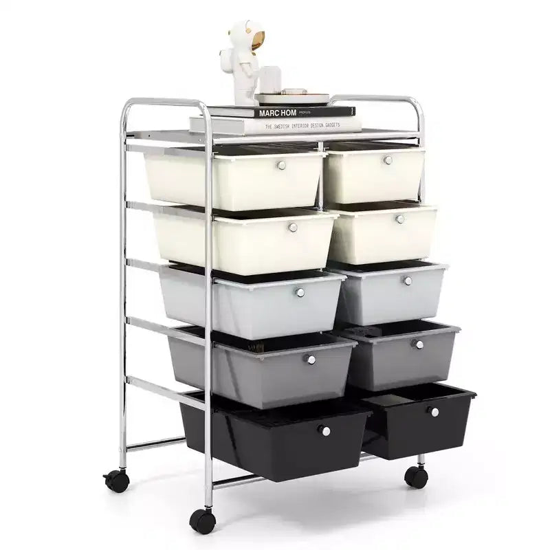 Costway Chariot de rangement à 10 tiroirs Desserte roulante de cuisine/bureau Noir/Transparent/Macaron/Gris/Dégradé de noir/Multicolore/Rose/Arc-en-ciel et blanc/Rose vif/Rose peau/Violet