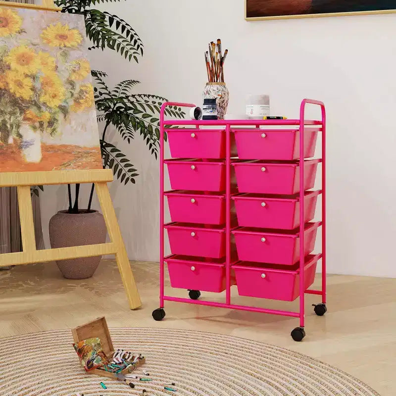 Costway Chariot de rangement à 10 tiroirs Desserte roulante de cuisine/bureau Noir/Transparent/Macaron/Gris/Dégradé de noir/Multicolore/Rose/Arc-en-ciel et blanc/Rose vif/Rose peau/Violet
