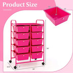 Costway Chariot de rangement à 10 tiroirs Desserte roulante de cuisine/bureau Noir/Transparent/Macaron/Gris/Dégradé de noir/Multicolore/Rose/Arc-en-ciel et blanc/Rose vif/Rose peau/Violet