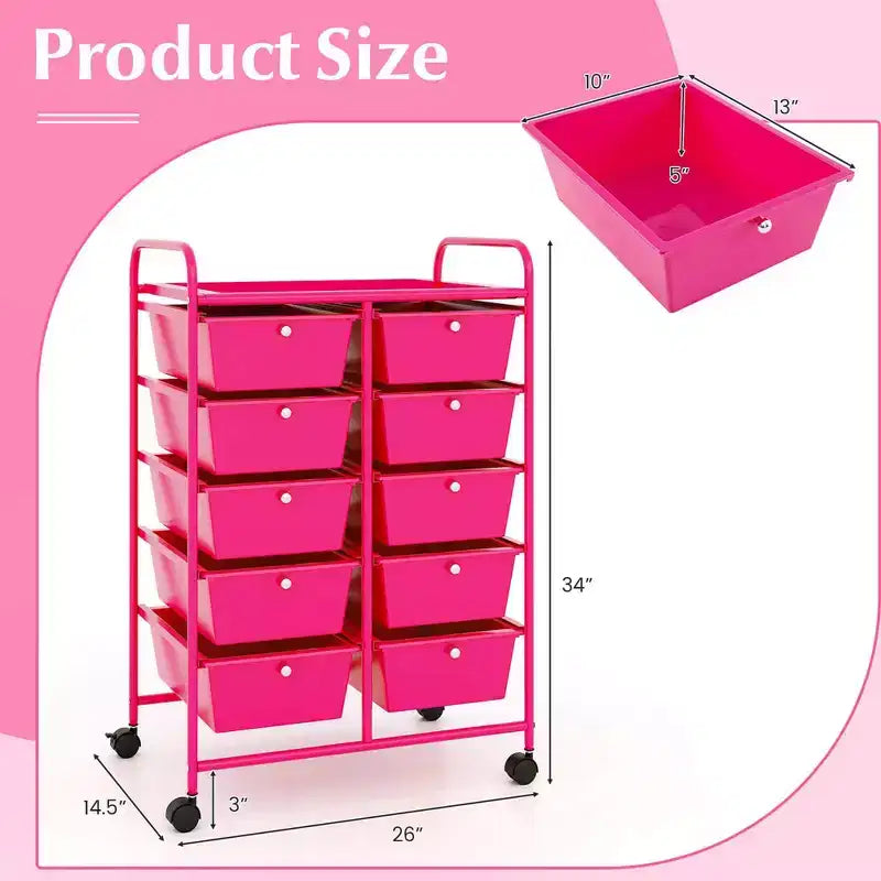 Costway Chariot de rangement à 10 tiroirs Desserte roulante de cuisine/bureau Noir/Transparent/Macaron/Gris/Dégradé de noir/Multicolore/Rose/Arc-en-ciel et blanc/Rose vif/Rose peau/Violet