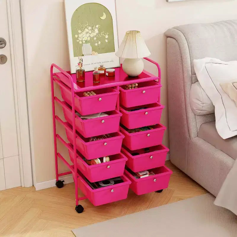 Costway Chariot de rangement à 10 tiroirs Desserte roulante de cuisine/bureau Noir/Transparent/Macaron/Gris/Dégradé de noir/Multicolore/Rose/Arc-en-ciel et blanc/Rose vif/Rose peau/Violet