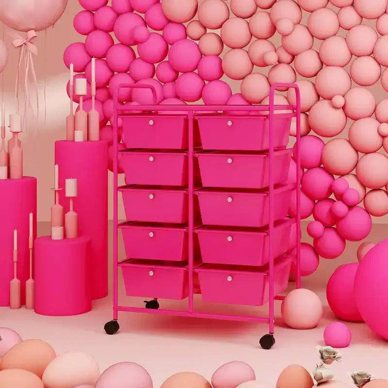 Costway Chariot de rangement à 10 tiroirs Desserte roulante de cuisine/bureau Noir/Transparent/Macaron/Gris/Dégradé de noir/Multicolore/Rose/Arc-en-ciel et blanc/Rose vif/Rose peau/Violet