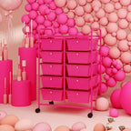 Costway Chariot de rangement à 10 tiroirs Desserte roulante de cuisine/bureau Noir/Transparent/Macaron/Gris/Dégradé de noir/Multicolore/Rose/Arc-en-ciel et blanc/Rose vif/Rose peau/Violet