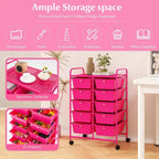 Costway Chariot de rangement à 10 tiroirs Desserte roulante de cuisine/bureau Noir/Transparent/Macaron/Gris/Dégradé de noir/Multicolore/Rose/Arc-en-ciel et blanc/Rose vif/Rose peau/Violet