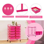 Costway Chariot de rangement à 10 tiroirs Desserte roulante de cuisine/bureau Noir/Transparent/Macaron/Gris/Dégradé de noir/Multicolore/Rose/Arc-en-ciel et blanc/Rose vif/Rose peau/Violet