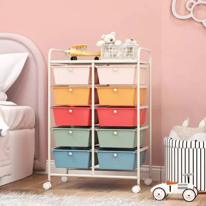 Costway Chariot de rangement à 10 tiroirs Desserte roulante de cuisine/bureau Noir/Transparent/Macaron/Gris/Dégradé de noir/Multicolore/Rose/Arc-en-ciel et blanc/Rose vif/Rose peau/Violet