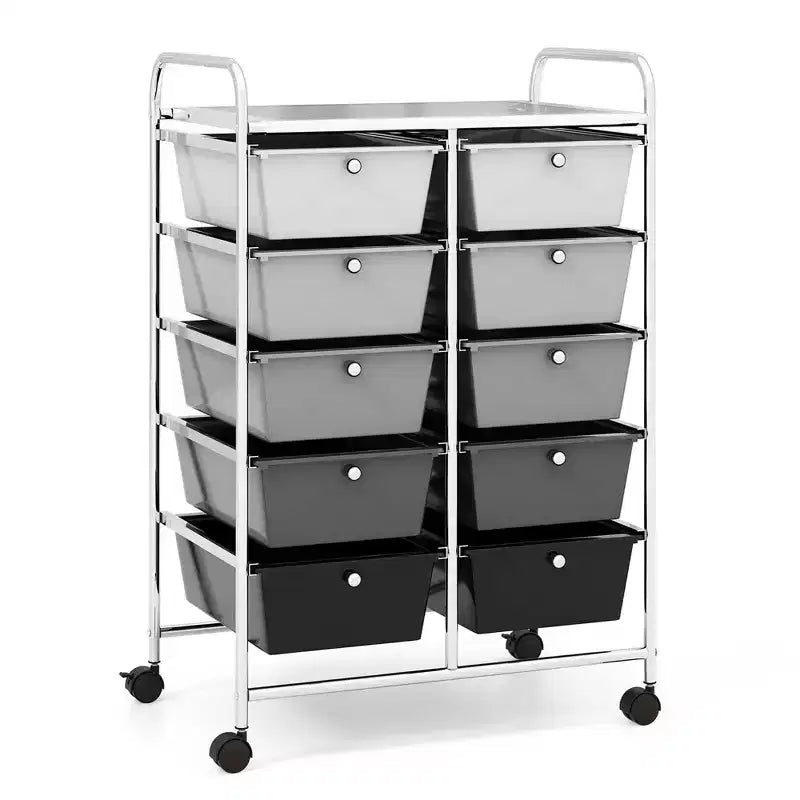 Costway Chariot de rangement à 10 tiroirs Desserte roulante de cuisine/bureau Noir/Transparent/Macaron/Gris/Dégradé de noir/Multicolore/Rose/Arc-en-ciel et blanc/Rose vif/Rose peau/Violet