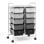 Costway Chariot de rangement à 10 tiroirs Desserte roulante de cuisine/bureau Noir/Transparent/Macaron/Gris/Dégradé de noir/Multicolore/Rose/Arc-en-ciel et blanc/Rose vif/Rose peau/Violet