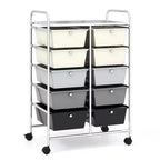 Costway Chariot de rangement à 10 tiroirs Desserte roulante de cuisine/bureau Noir/Transparent/Macaron/Gris/Dégradé de noir/Multicolore/Rose/Arc-en-ciel et blanc/Rose vif/Rose peau/Violet