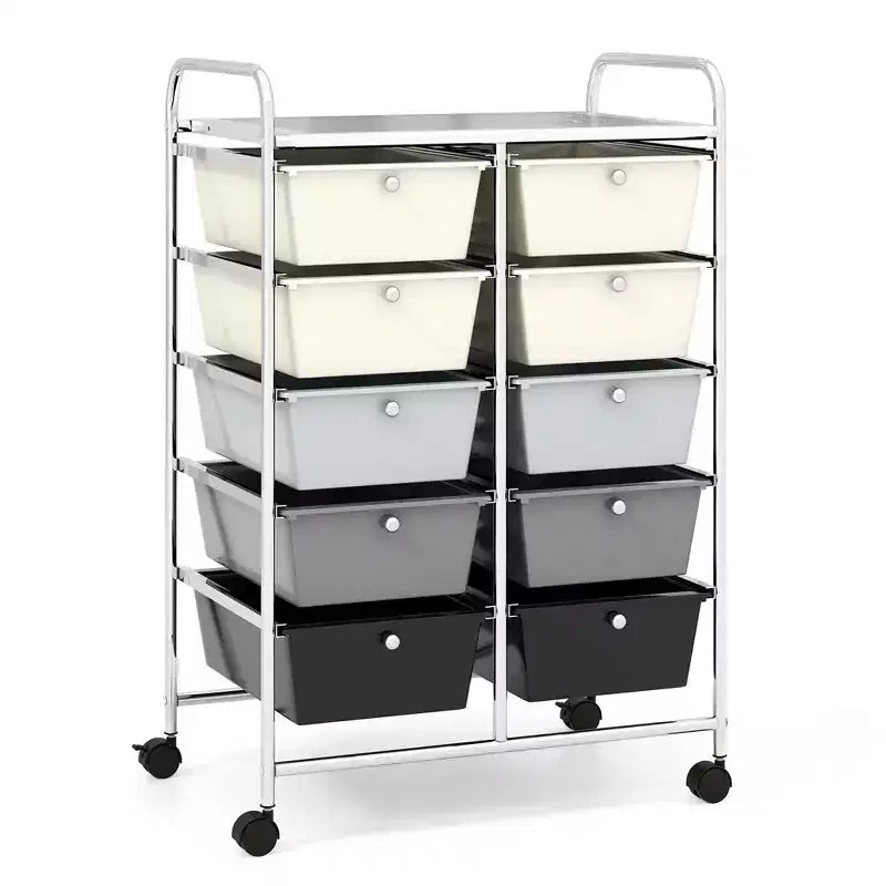 Costway Chariot de rangement à 10 tiroirs Desserte roulante de cuisine/bureau Noir/Transparent/Macaron/Gris/Dégradé de noir/Multicolore/Rose/Arc-en-ciel et blanc/Rose vif/Rose peau/Violet