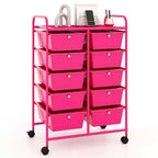 Costway Chariot de rangement à 10 tiroirs Desserte roulante de cuisine/bureau Noir/Transparent/Macaron/Gris/Dégradé de noir/Multicolore/Rose/Arc-en-ciel et blanc/Rose vif/Rose peau/Violet
