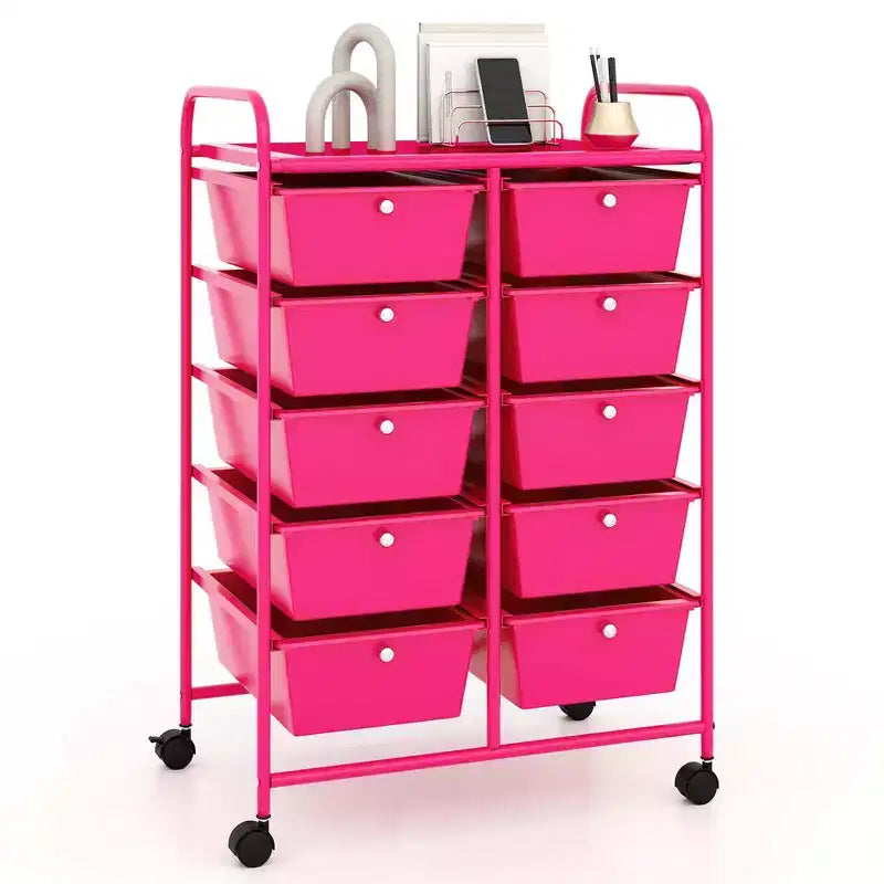 Costway Chariot de rangement à 10 tiroirs Desserte roulante de cuisine/bureau Noir/Transparent/Macaron/Gris/Dégradé de noir/Multicolore/Rose/Arc-en-ciel et blanc/Rose vif/Rose peau/Violet