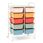 Costway Chariot de rangement à 10 tiroirs Desserte roulante de cuisine/bureau Noir/Transparent/Macaron/Gris/Dégradé de noir/Multicolore/Rose/Arc-en-ciel et blanc/Rose vif/Rose peau/Violet