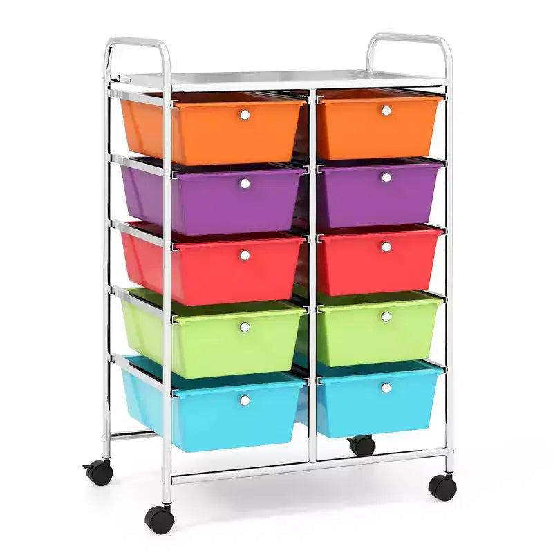 Costway Chariot de rangement à 10 tiroirs Desserte roulante de cuisine/bureau Noir/Transparent/Macaron/Gris/Dégradé de noir/Multicolore/Rose/Arc-en-ciel et blanc/Rose vif/Rose peau/Violet