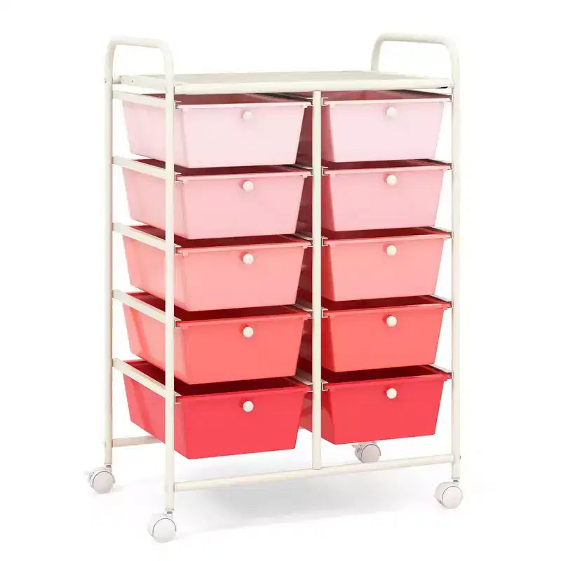 Costway Chariot de rangement à 10 tiroirs Desserte roulante de cuisine/bureau Noir/Transparent/Macaron/Gris/Dégradé de noir/Multicolore/Rose/Arc-en-ciel et blanc/Rose vif/Rose peau/Violet