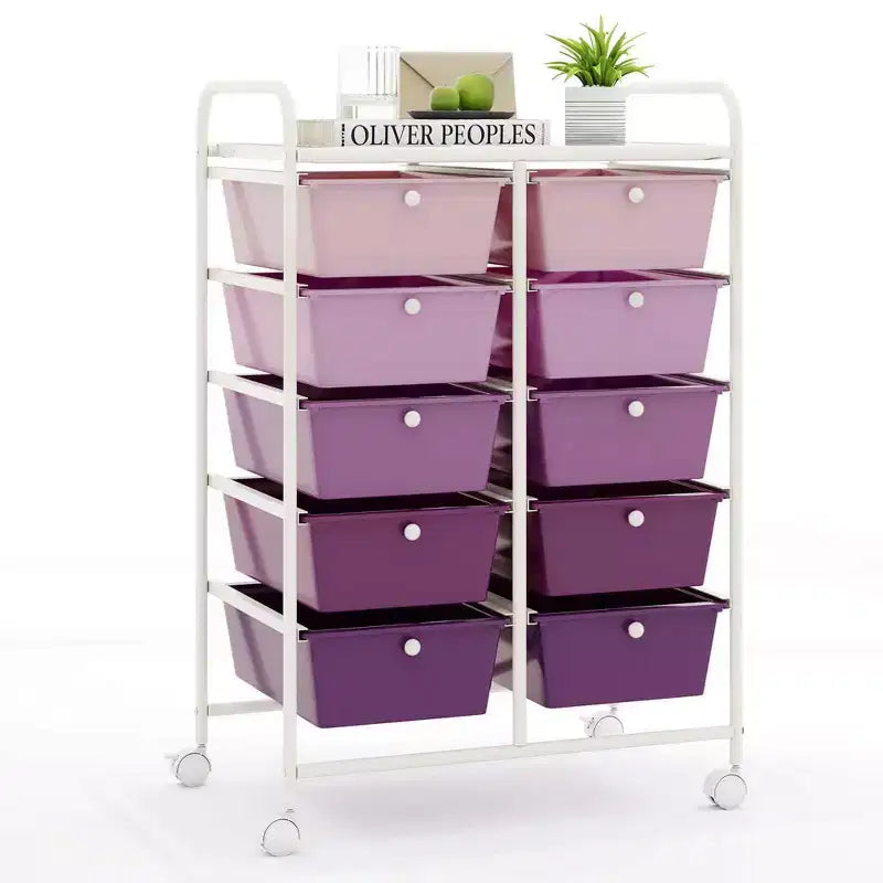 Costway Chariot de rangement à 10 tiroirs Desserte roulante de cuisine/bureau Noir/Transparent/Macaron/Gris/Dégradé de noir/Multicolore/Rose/Arc-en-ciel et blanc/Rose vif/Rose peau/Violet