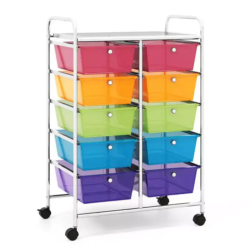 Costway Chariot de rangement à 10 tiroirs Desserte roulante de cuisine/bureau Noir/Transparent/Macaron/Gris/Dégradé de noir/Multicolore/Rose/Arc-en-ciel et blanc/Rose vif/Rose peau/Violet