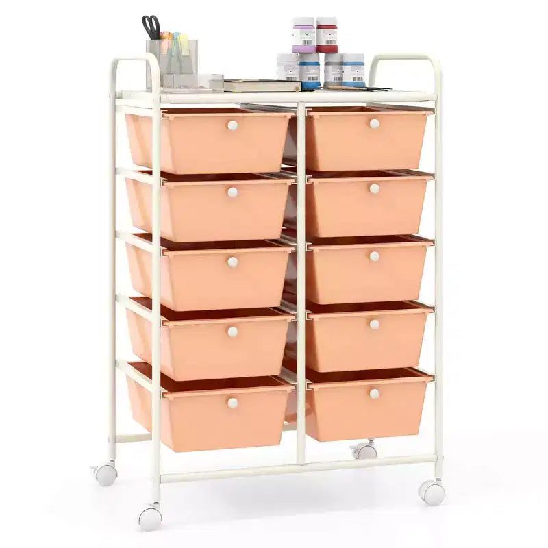 Costway Chariot de rangement à 10 tiroirs Desserte roulante de cuisine/bureau Noir/Transparent/Macaron/Gris/Dégradé de noir/Multicolore/Rose/Arc-en-ciel et blanc/Rose vif/Rose peau/Violet