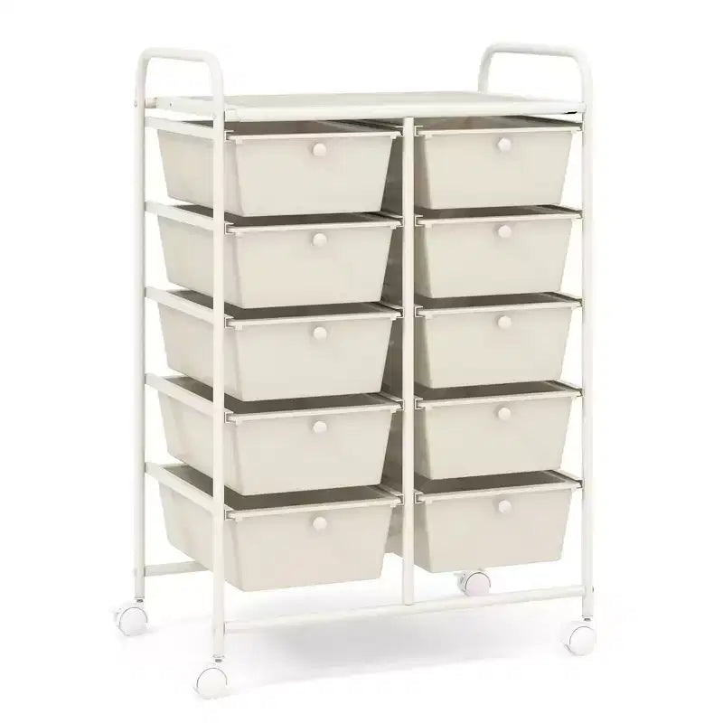 Costway Chariot de rangement à 10 tiroirs Desserte roulante de cuisine/bureau Noir/Transparent/Macaron/Gris/Dégradé de noir/Multicolore/Rose/Arc-en-ciel et blanc/Rose vif/Rose peau/Violet