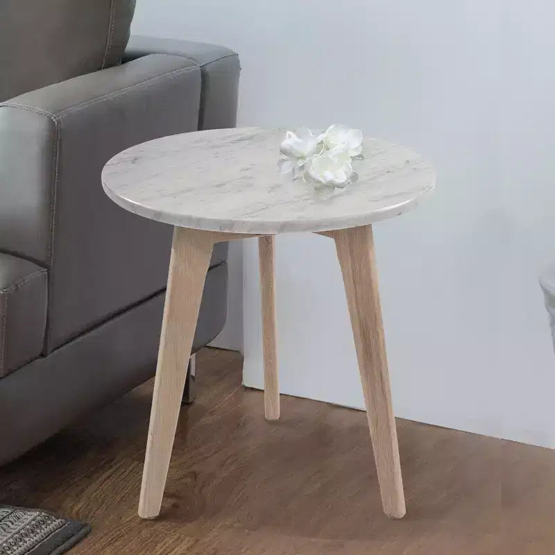 La table d'appoint ronde en marbre blanc de Carrare italien Cherie 15 de la collection Bianco