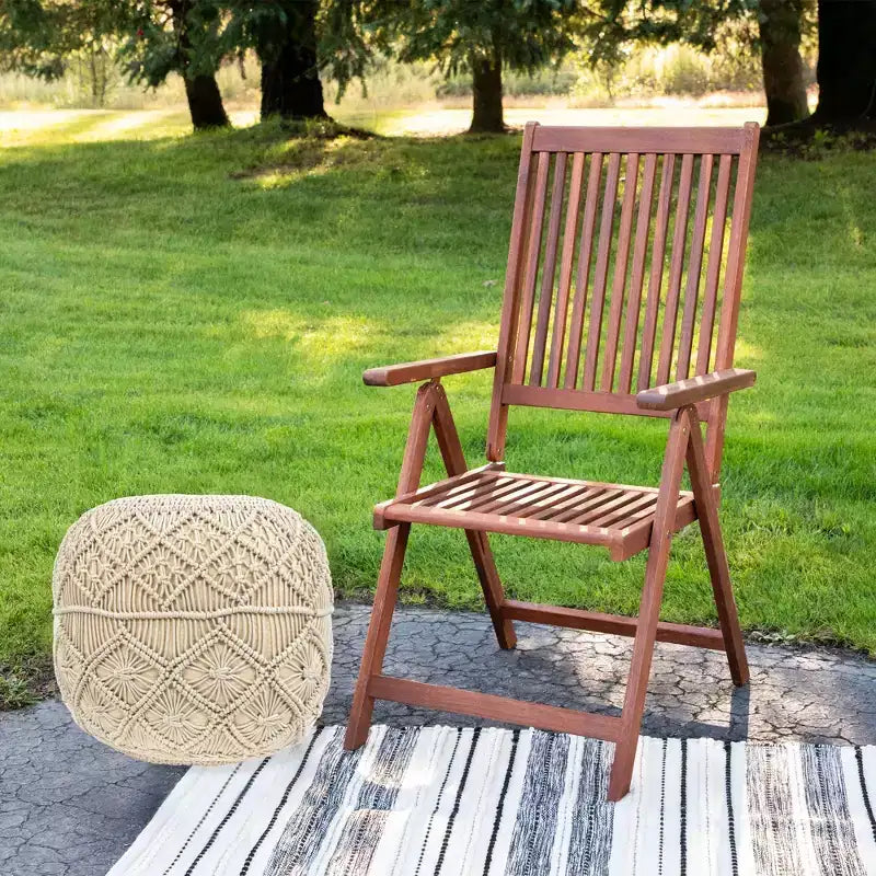 Northlight 18 Pouf Ottoman Rond en Macramé Crème Uni Fait Main en Coton Naturel