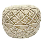 Northlight 18 Pouf Ottoman Rond en Macramé Crème Uni Fait Main en Coton Naturel