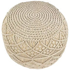 Northlight 18 Pouf Ottoman Rond en Macramé Crème Uni Fait Main en Coton Naturel