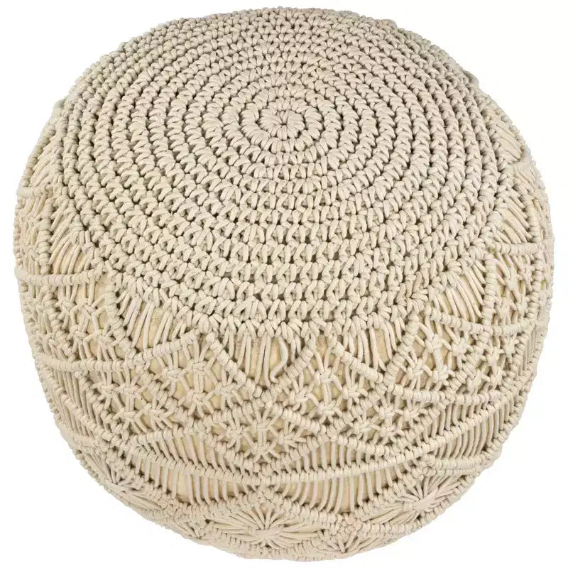 Northlight 18 Pouf Ottoman Rond en Macramé Crème Uni Fait Main en Coton Naturel