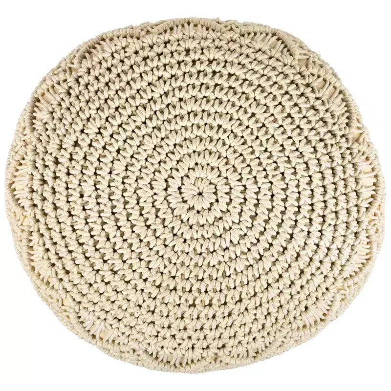 Northlight 18 Pouf Ottoman Rond en Macramé Crème Uni Fait Main en Coton Naturel