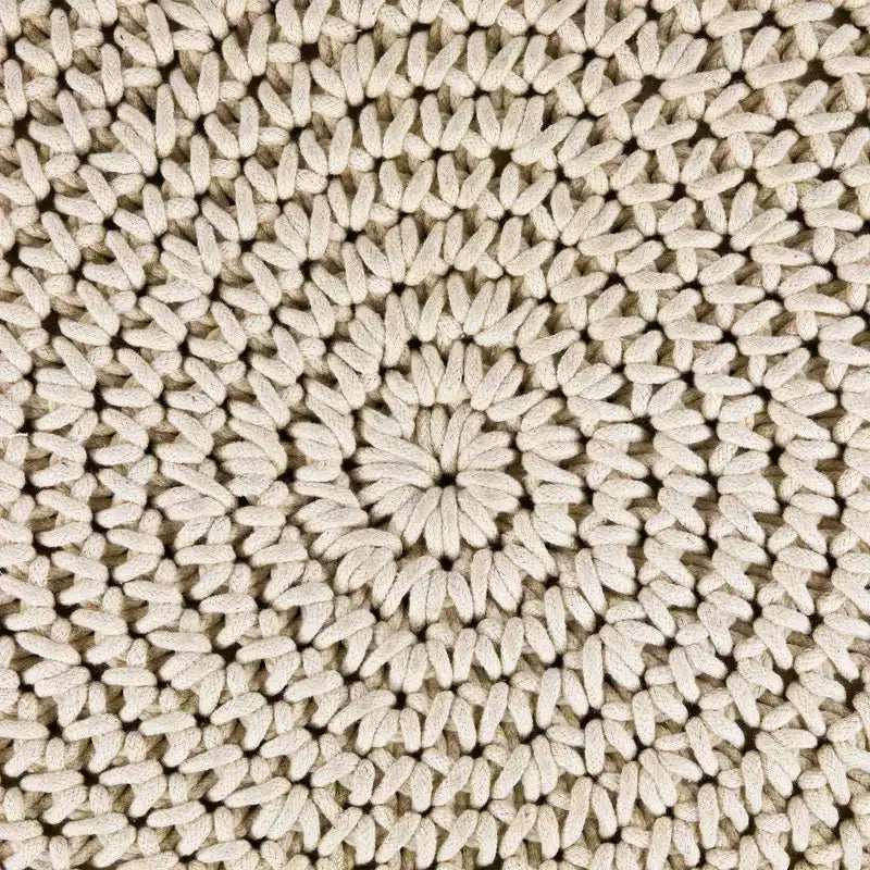 Northlight 18 Pouf Ottoman Rond en Macramé Crème Uni Fait Main en Coton Naturel