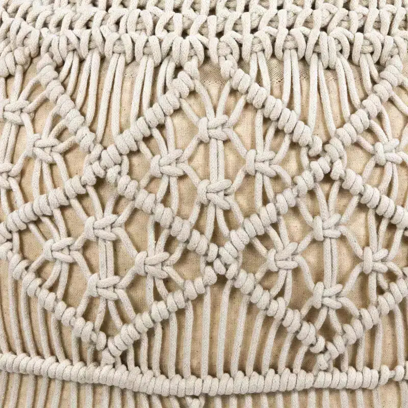 Northlight 18 Pouf Ottoman Rond en Macramé Crème Uni Fait Main en Coton Naturel