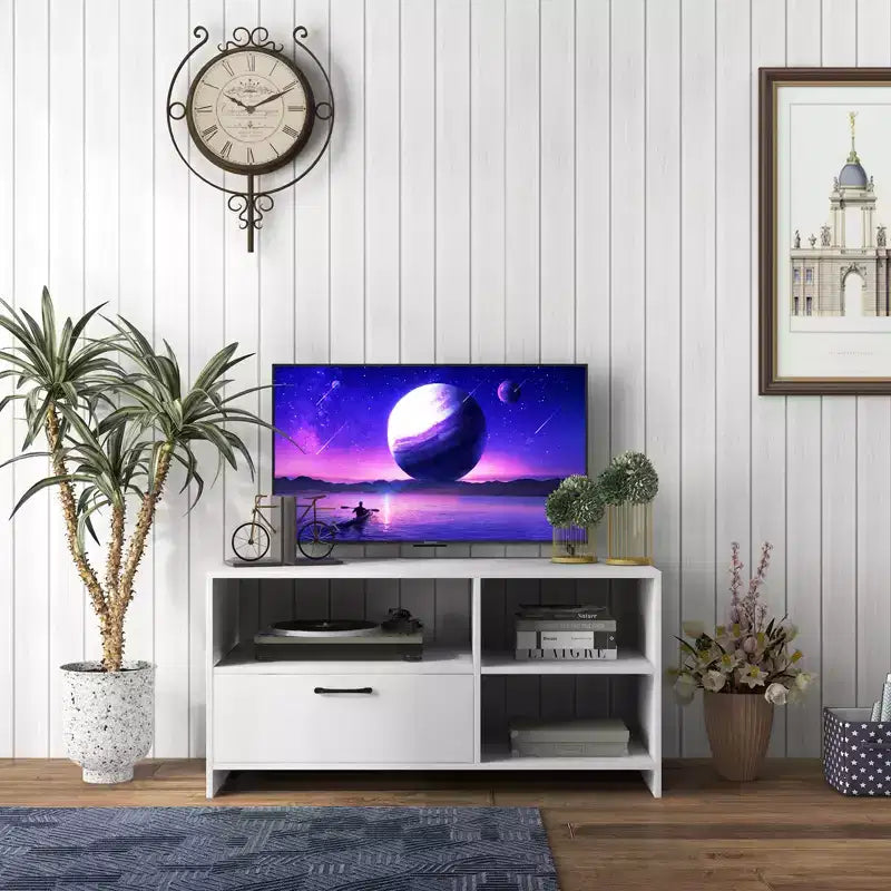 Meuble TV moderne Costway avec 3 compartiments ouverts, centre de divertissement pour téléviseurs jusqu'à 55 pouces