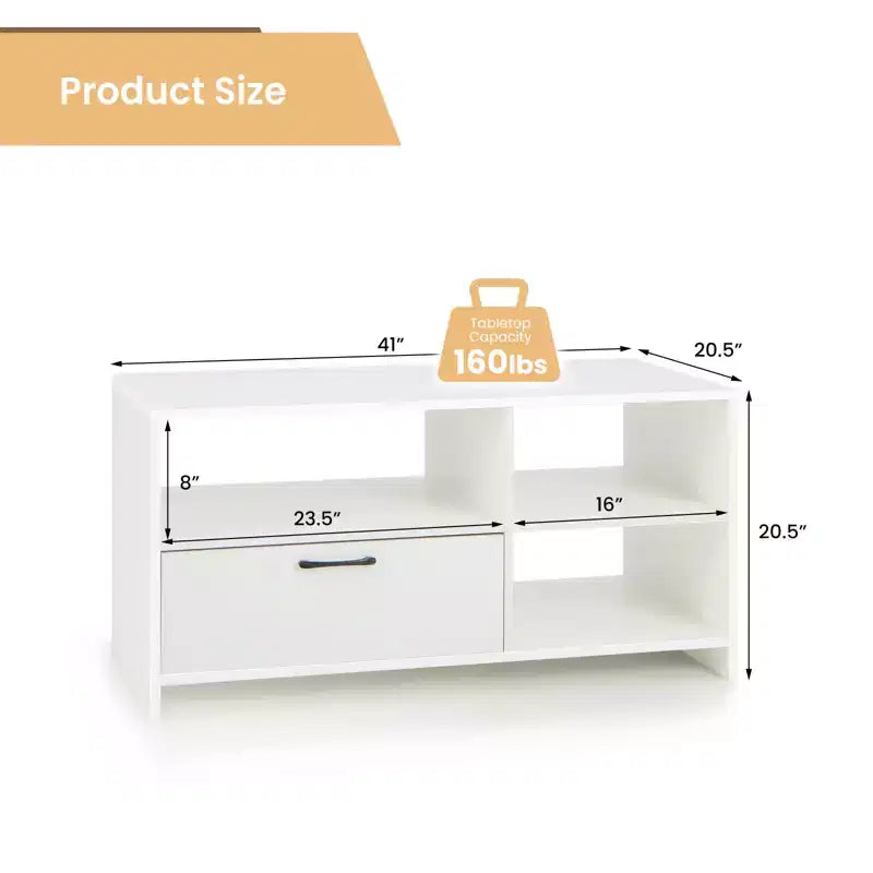 Meuble TV moderne Costway avec 3 compartiments ouverts, centre de divertissement pour téléviseurs jusqu'à 55 pouces