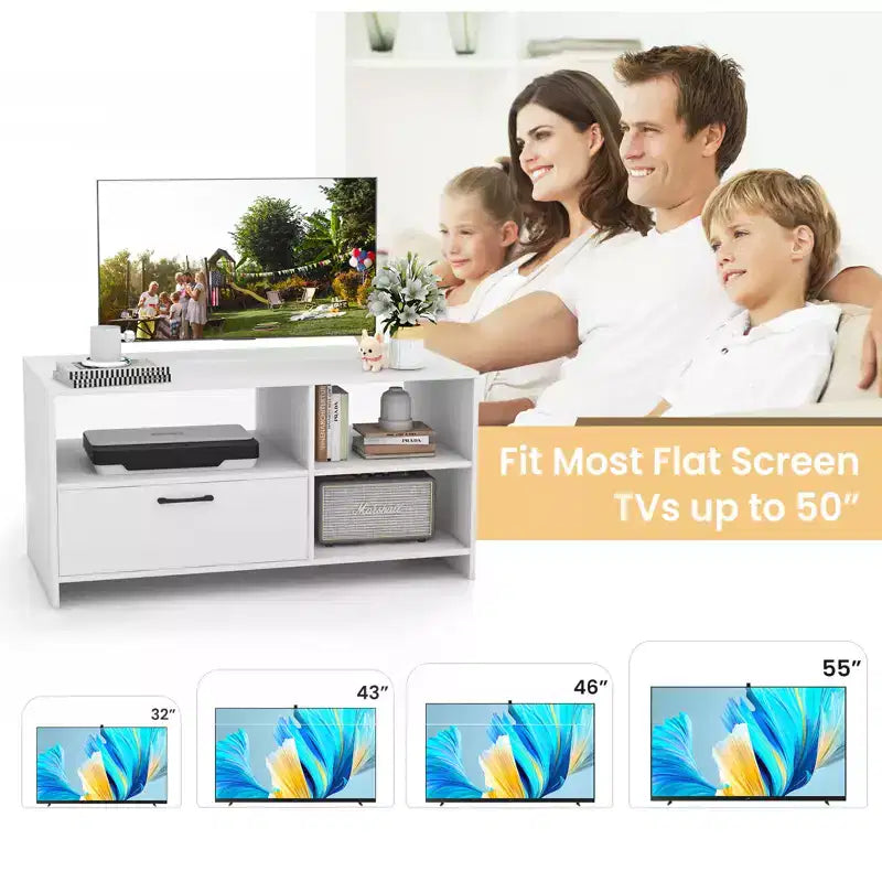 Meuble TV moderne Costway avec 3 compartiments ouverts, centre de divertissement pour téléviseurs jusqu'à 55 pouces