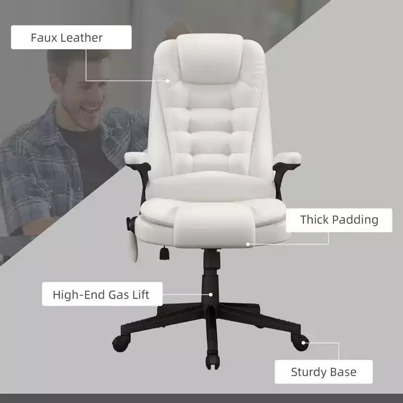 Chaise de bureau de massage HOMCOM à dossier haut, fauteuil d'ordinateur inclinable et chauffant avec télécommande