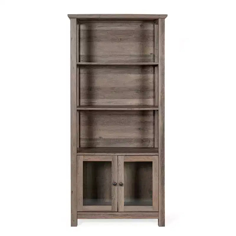 Flash Furniture Stella, bibliothèque et armoire de rangement modernes de style ferme en bois avec portes en verre trempé et 3 étagères supérieures