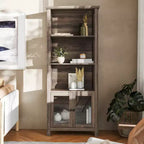 Flash Furniture Stella, bibliothèque et armoire de rangement modernes de style ferme en bois avec portes en verre trempé et 3 étagères supérieures