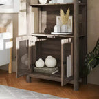 Flash Furniture Stella, bibliothèque et armoire de rangement modernes de style ferme en bois avec portes en verre trempé et 3 étagères supérieures