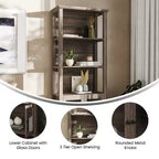 Flash Furniture Stella, bibliothèque et armoire de rangement modernes de style ferme en bois avec portes en verre trempé et 3 étagères supérieures